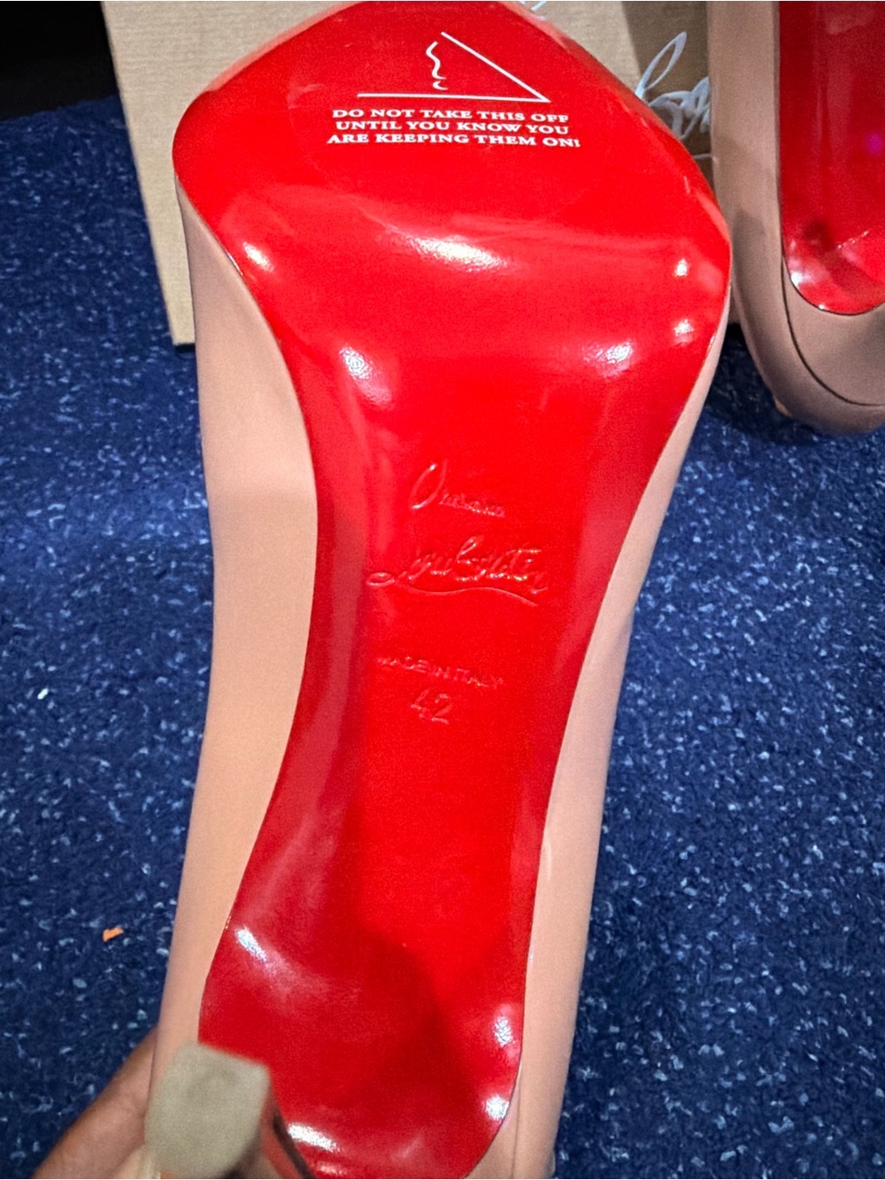 Christian Louboutin Nude Patent Pumps with Signature Red Sole